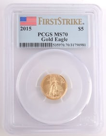 2015 GOLD 1/10 OZT AMERICAN EAGLE PCGS MS70 COIN