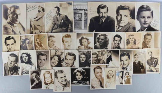35 OLD TIME SCREEN & RADIO CELEBRITY AUTOGRAPH LOT: Lot of THIRTY-FIVE (35) autographs and/or autopen photos includes: William Bendix ("The Life of Riley"), Farley Granger ("Strangers on a Train"), Jane Wyman ("The Lost Weekend'), Roddy McDowall ("Plan