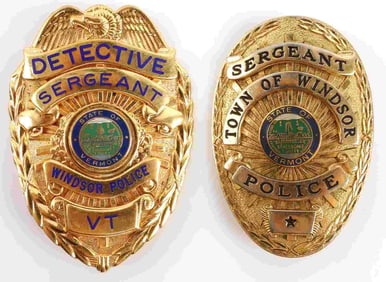 LOT OF 2 WINDSOR VERMONT OBSOLETE POLICE BADGES
