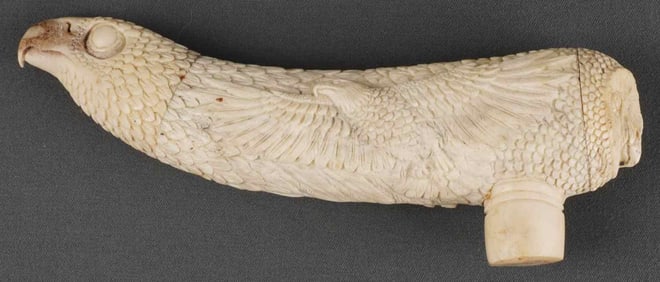 EAGLE AND OWL BONE WALKING STICK HANDLE