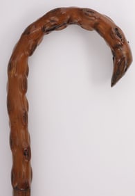 KNOTTED WOOD HOOKED WALKING CANE STICK