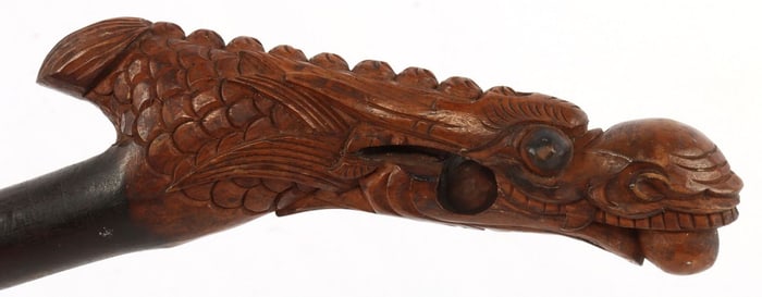 VINTAGE DRAGON HEAD CARVED WALKING STICK CANE