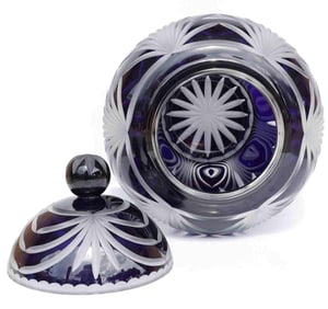 12 INCH WATERFORD STYLE CUT BLUE GLASS PIECE