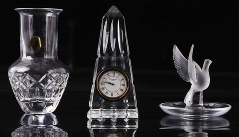 WATERFORD CRYSTAL VASE CLOCK & LIMOGES DOVE