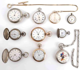 10 VARIOUS POCKET WATCH LOT BULOVA WALTHAM ETC