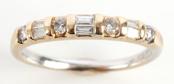 14K GOLD ROUND BAGUETTE DIAMOND WEDDING BAND SZ 6