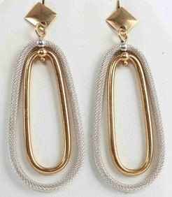 14K WHITE & YELLOW GOLD DOUBLE LOOP EARRINGS