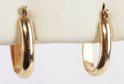 14K YELLOW GOLD OVAL HOOP EARRINGS .75 INCH