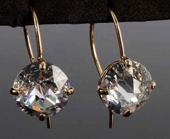 14K YELOW GOLD SIMULATED DIAMOND EARRINGS