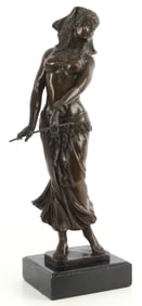 BARE BREASTED EGYPTIAN BRONZE SCULPTURE 14 INCHES