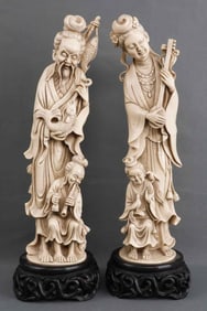 2 17 INCH SIGNED ASIAN DEITIES MALE & WOMAN
