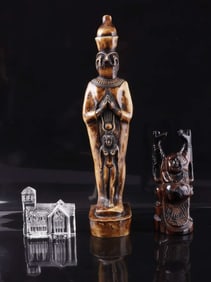 GLASS CHURCH WOOD BUDDHA EGYPTIAN SCULPTURE LOT