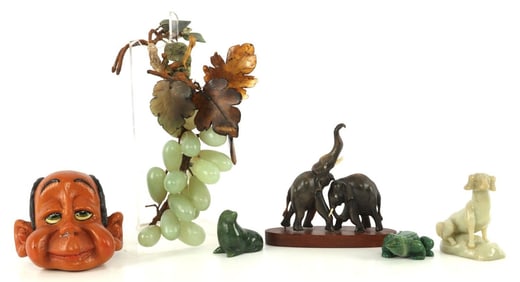 JADE JADEITE FIGURINE LOT DOG ELEPHANT FROG