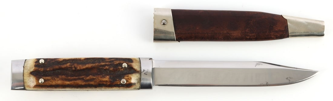 8 INCH PUMA 3573 STAG GRIP KNIFE WITH SHEATH: 4.5-inch blade. Used, but very good and original.