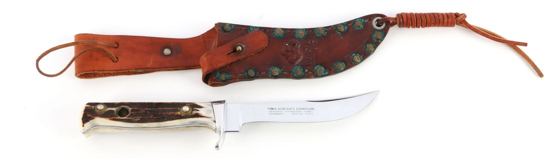 9 IN PUMA HUNTER'S COMPANION 6394 STAG GRIP KNIFE: 4.75-inch near mint blade. Very good, original condition.