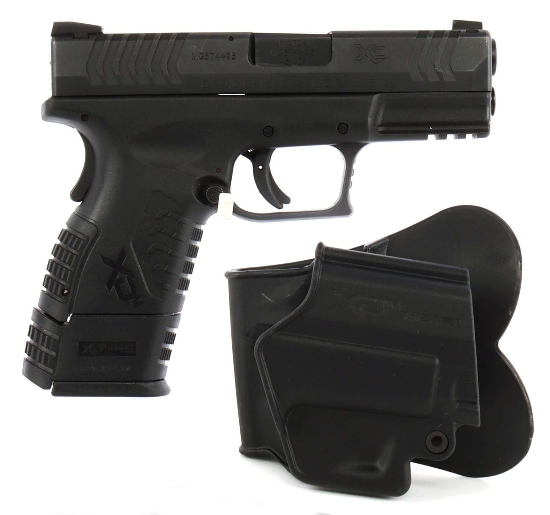 SPRINGFIELD ARMORY XDM-45 3.8IN BBL 45 ACP PISTOL: Springfield Armory XDM-45 Compact 3.8 semi-automatic pistol. Includes one (1) 13-round magazine and OWB paddle holster. Very good condition. Mechanically fine, functions without issue. Bore is bright 