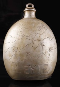 WWII IMPERIAL JAPAN CANTEEN CARVED LEYTE IMAGERY