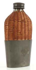 JAMES DIXON & SONS STEEL & WICKER FLASK WITH CUP