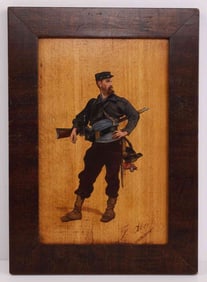 FRANCO-PRUSSIAN WAR FRENCH RIFLEMAN WOOD PAINTING