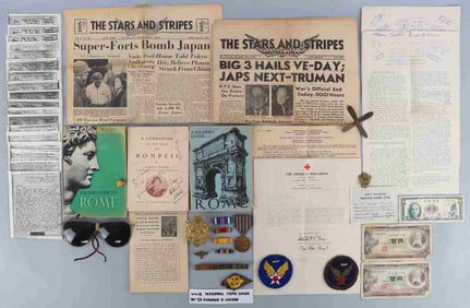 WWII USAAF NAMED GROUP OF MEDALS INSIGNIA LETTERS