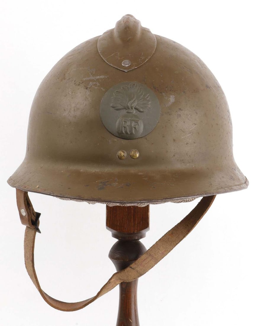 WWII FRENCH M1926 ADRIAN STEEL COMBAT HELMET: Model 1926 Adrian helm with liner and chinstrap. Very good condition.