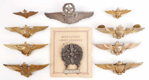 10 WWII USN PILOT WING LOT NAVAL AVIATIOR INSIGNIA