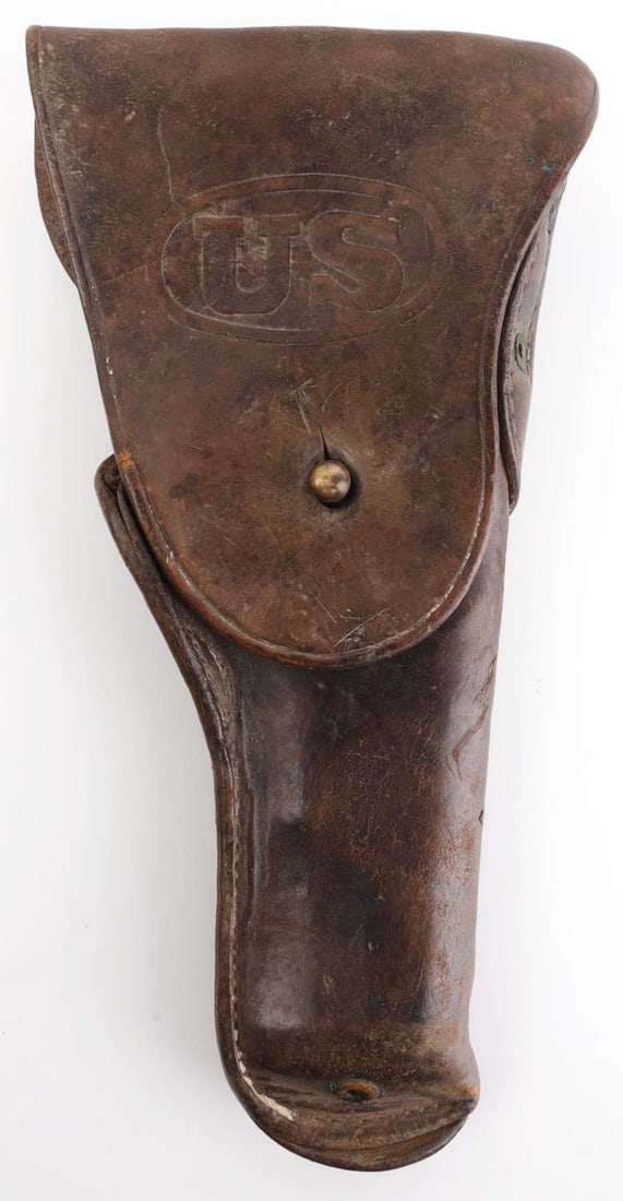 WWII US ARMY M1916 SEARS 1942 LEATHER HOLSTER: Reverse marked "Sears 1942." Good condition, with belt hooks.
