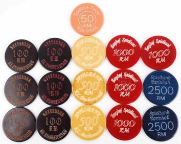 LOT OF 16 WWII GERMAN THIRD REICH SPIELBANK CHIPS