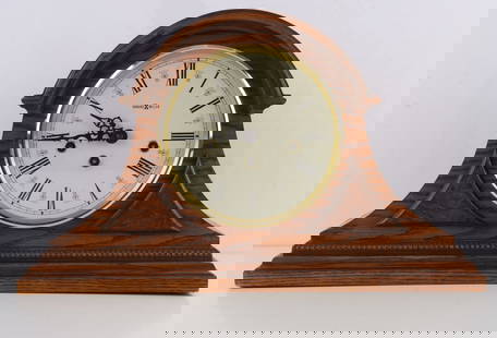 HOWARD MILLER MANTLE CLOCK WORKING & CHIMING: Keeping time chiming and winding, has key, shipping the clock will probably require servicing most likely. Full size mea