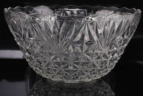 LARGE 12 X 6 INCH CUT CRYSTAL BOWL WATERFORD STYLE: Free of damage, Unmarked.