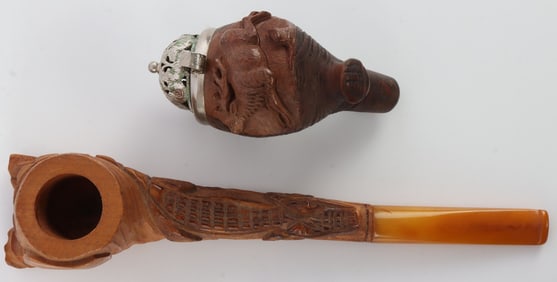 SMOKING PIPE LOT ALLIGATOR & ELK FIGURE