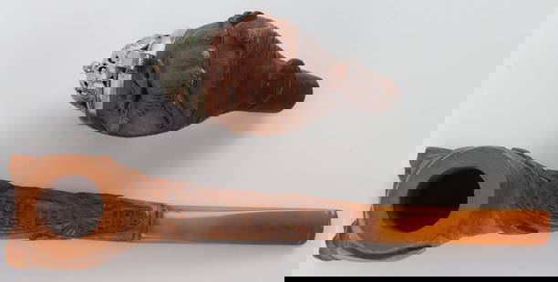 SMOKING PIPE LOT ALLIGATOR & ELK FIGURE: Alligator pipe measures 7.25 inches, elk is bowl only.