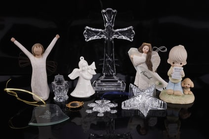 WATERFORD 8 INCH CRYSTAL CROSS & OTHER FIGURINES