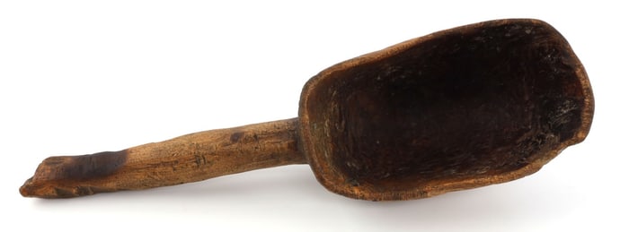 PRIMITIVE ARCHAIC CARVED BURL WOOD SCOOP LADLE