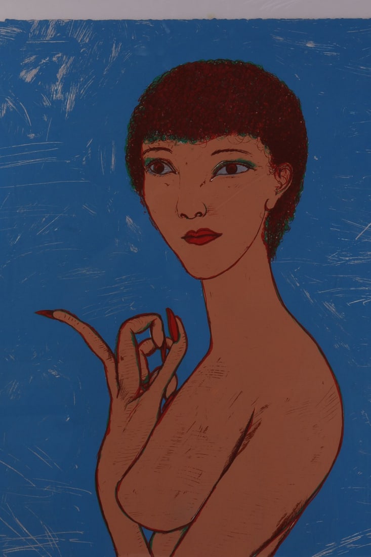 LEONEL GONGORA SERIAGRAPH DIANE ETRUSCA: The seragraph 'Diane Etrusca' by Columbian artist Leonel Gongora (1932-1999). This seriagraph shows Gongora's distinctive style, with bold colors, female figures, and warped physique. Produced 1981. A