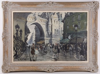LARGE T MASSIMO PAINTING OF A STREET SCENE
