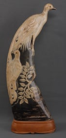 WATER BUFFALO HORN PEACOCK SCULPTURE