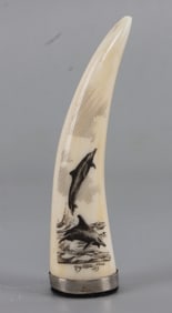 RAY PETERS SIGNED SCRIMSHAW TOOTH