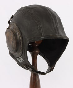 WWII US NAVY PILOT LEATHER FLIGHT CAP