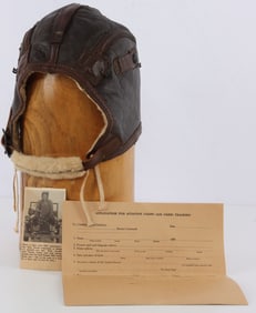 WWII US PILOT AIR CREW CADET LEATHER CAP
