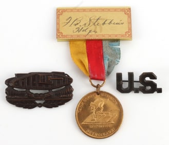 WWI NAMED US TANK CORPS MEDAL & PIN LOT OF 3