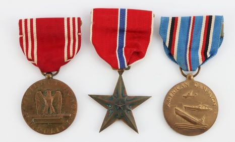WWII US NAMED BRONZE STAR & CAMPAIGN MEDALS 3 PCS