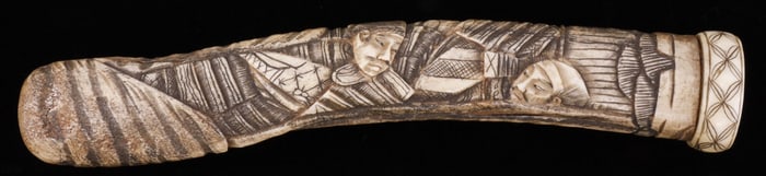 JAPANESE CARVED BONE DAGGER HANDLE