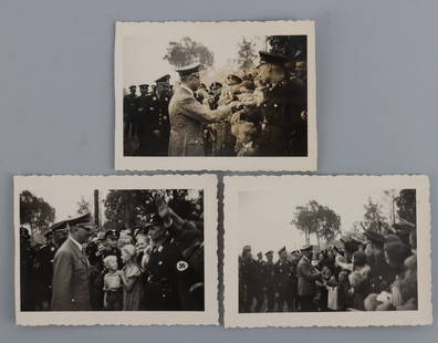 WWII GERMAN REICH HITLER PHOTOGRAPHS LOT OF 3: Three photos of Adolf Hitler. Some of the photos appear candid. Very good, original condition.
