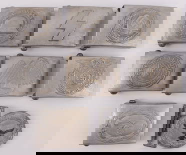 WWII GERMAN THIRD REICH BELT BUCKLES LOT OF 8: 1) SS EM. 2) Luftwaffe. 3) Labor Front 4) Der Stahlhelm. 5) Der Stahlhelm. 6) Luftwaffe office 7) DJ (Deutsche Jungvolk). 8) Flemish SS. Unauthenticated, sold as is.