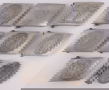 WWII GERMAN THIRD REICH BELT BUCKLES LOT OF 8: 1) Luftschutz. 2) Hitler Youth EM. 3) Hitler Youth officer. 4) Studentenbund. 5) Heer. 6) SA. 7) Prussian WWI Imperial. 8) Police.