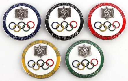 WWII GERMAN REICH BERLIN OLYMPICS BADGES LOT OF 5