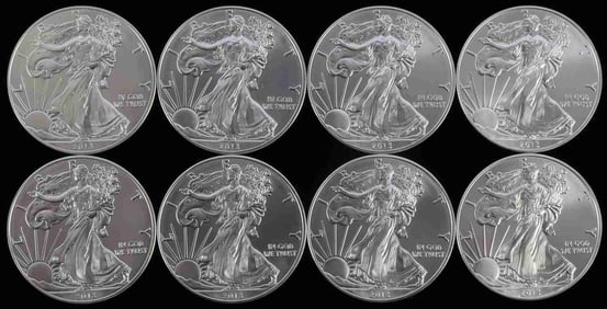 8 2013 SILVER 1 OZT OUNCE AMERICAN EAGLE COIN LOT