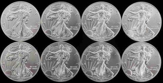 8 2015 SILVER 1 OZT OUNCE AMERICAN EAGLE COIN LOT