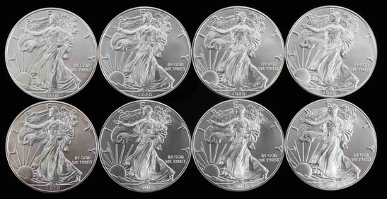 8 MIX DATE SILVER 1 OZT OUNCE AMERICAN EAGLE COINS